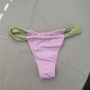 Pink Polka Dot Bikini Bottom with Green Side Straps